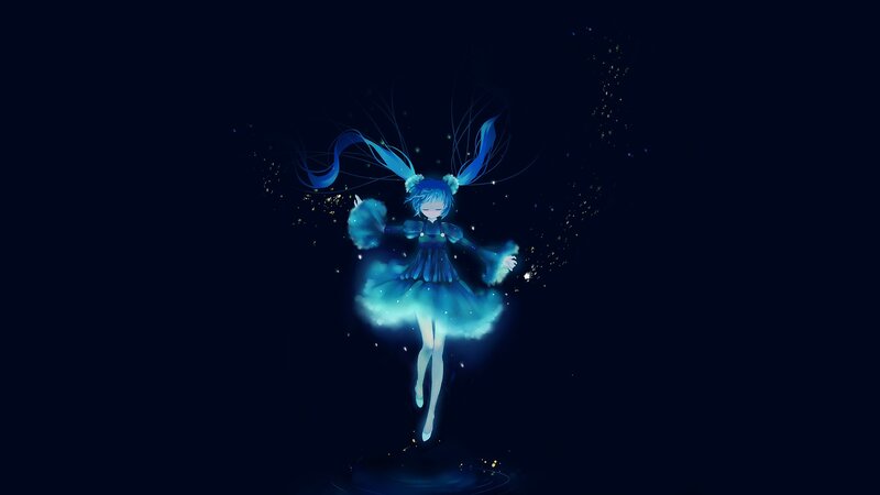 Blue-haired Anime Girl — Blue, Serene, Night, Digital Art, Sparkles
