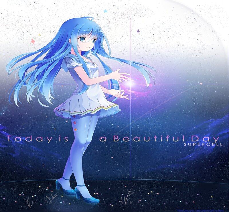 Blue-haired Anime Girl — Blue, Serene, Night, Digital Art, Stars, Sparkles