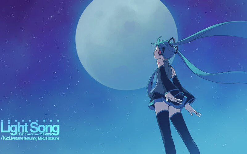 Blue-haired Anime Girl — Blue, Serene, Night, Moon, Stars