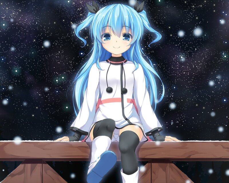 Blue-haired Anime Girl — Blue, Serene, Night, Stars, Snow