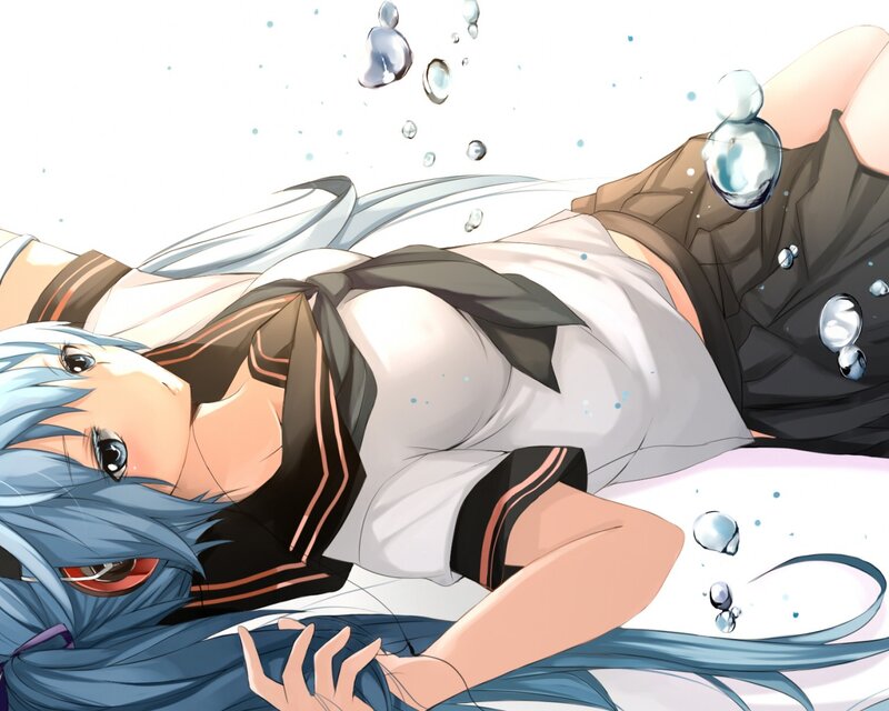 Blue-haired Anime Girl — Blue, Serene, School Uniform