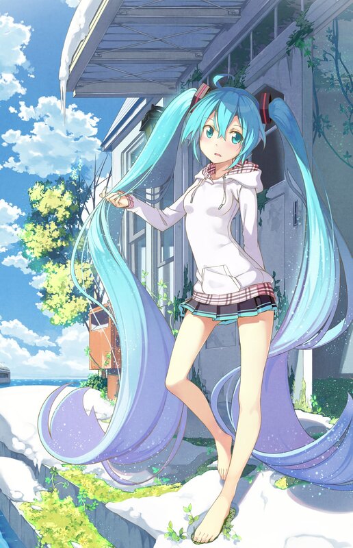 Blue-haired Anime Girl — Blue, Serene, Spring, Building
