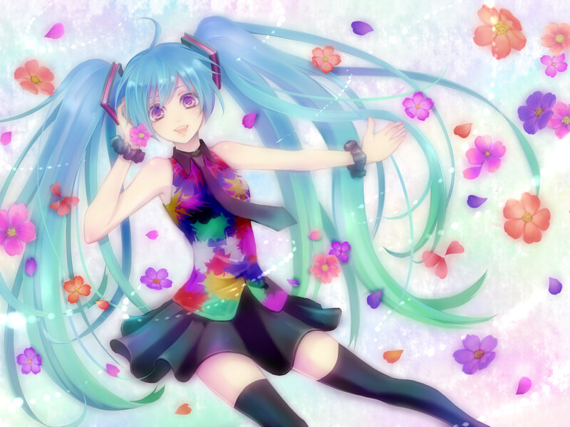 Blue-haired Anime Girl — Blue, Serene, Spring, Digital Art, Flowers