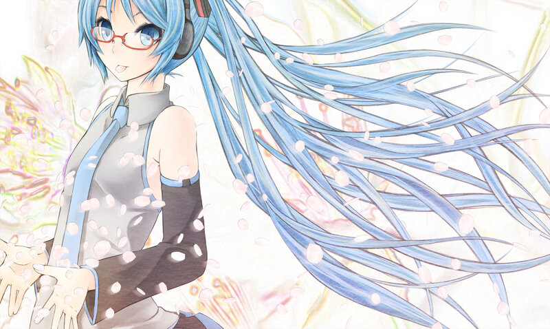 Blue-haired Anime Girl — Blue, Serene, Spring, Digital Art