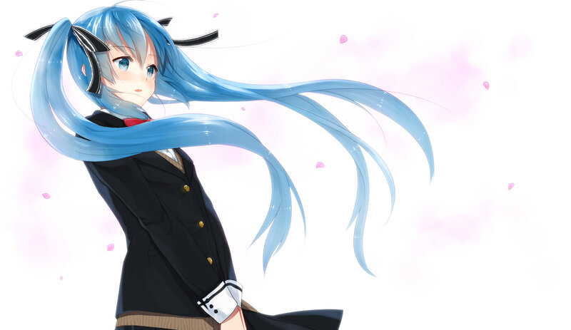 Blue-haired Anime Girl — Blue, Serene, Spring, School Uniform