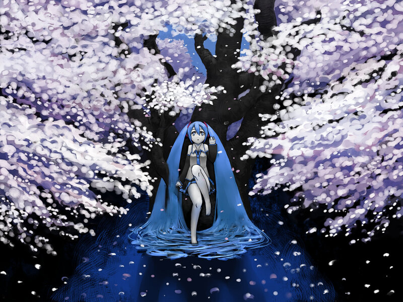 Blue-haired Anime Girl — Blue, Serene, Spring