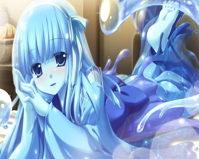 Blue-haired Anime Girl — Blue, Serene, Water