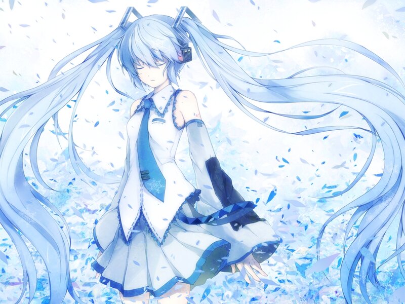Blue-haired Anime Girl — Blue, Serene, Winter, Long Hair