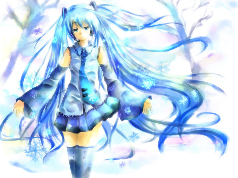 Blue-haired Anime Girl — Blue, Serene, Winter