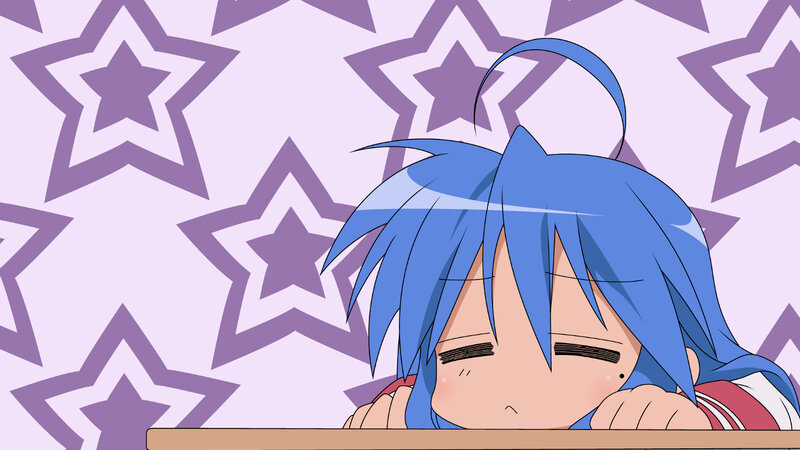 Blue-haired Anime Girl — Blue, Sleepy, Desk, Stars, Purple