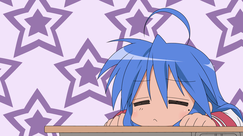 Blue-haired Anime Girl — Blue, Sleepy, Desk, Stars