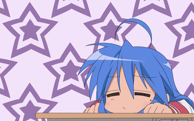 Blue-haired Anime Girl — Blue, Sleepy