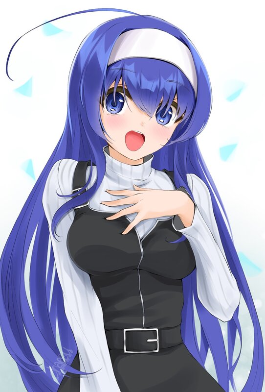 Blue-haired Anime Girl — Blue, Surprised, Nurse Outfit