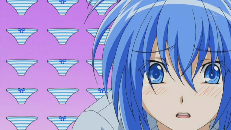 Blue-haired Anime Girl — Blue, Surprised, Underwear Pattern