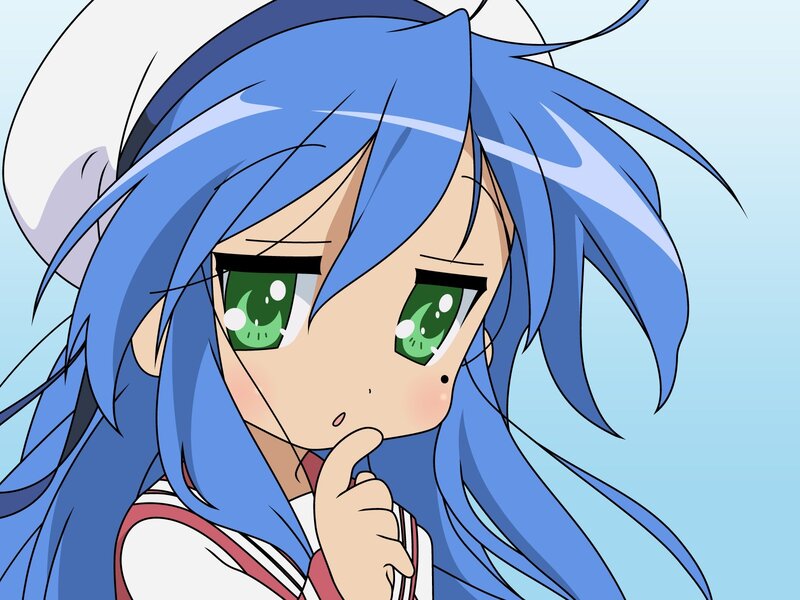 Blue-haired Anime Girl — Blue, Thoughtful