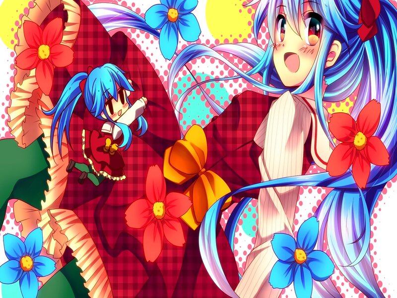 Blue-haired Anime Girl — Blue, Vibrant, Flowers