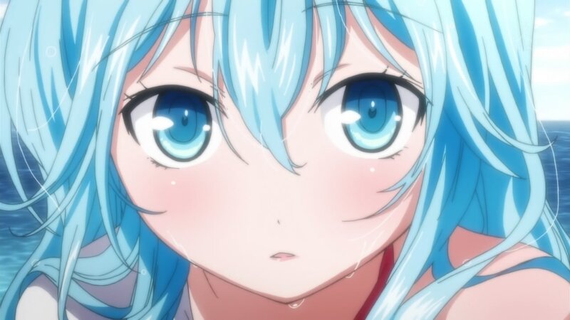 blue-haired anime girl close-up