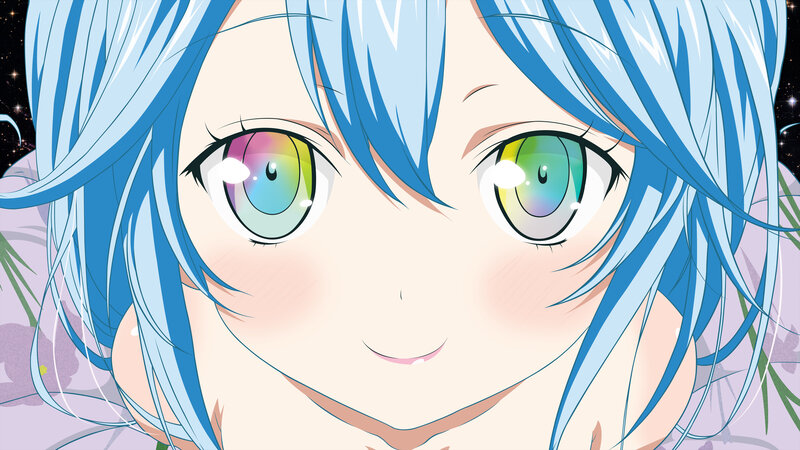 blue-haired anime girl close-up