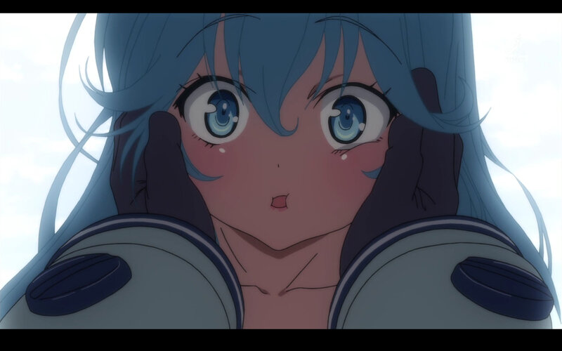 blue-haired anime girl close-up