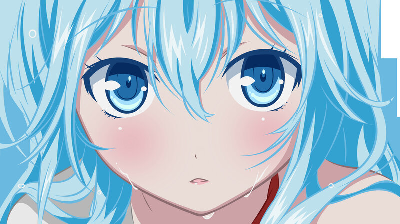 blue-haired anime girl close-up