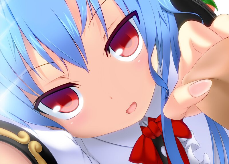 blue-haired anime girl close-up