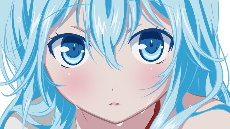 blue-haired anime girl close-up