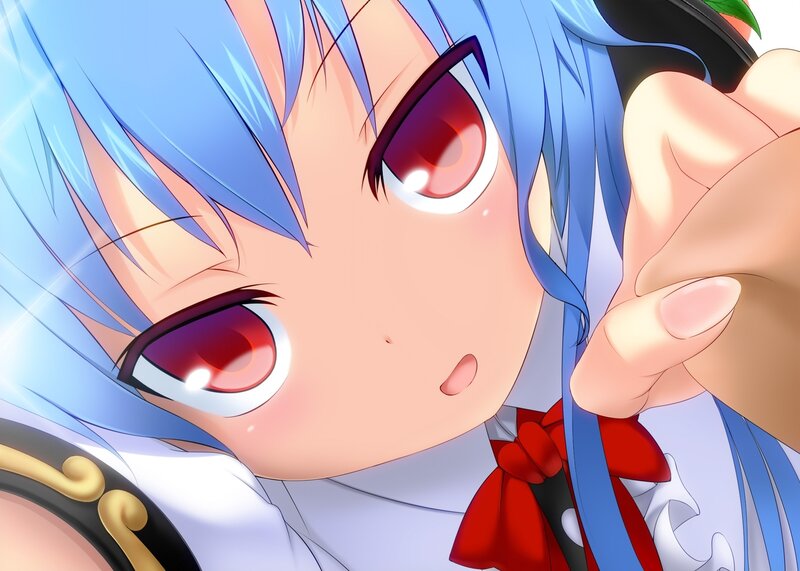blue-haired anime girl close-up