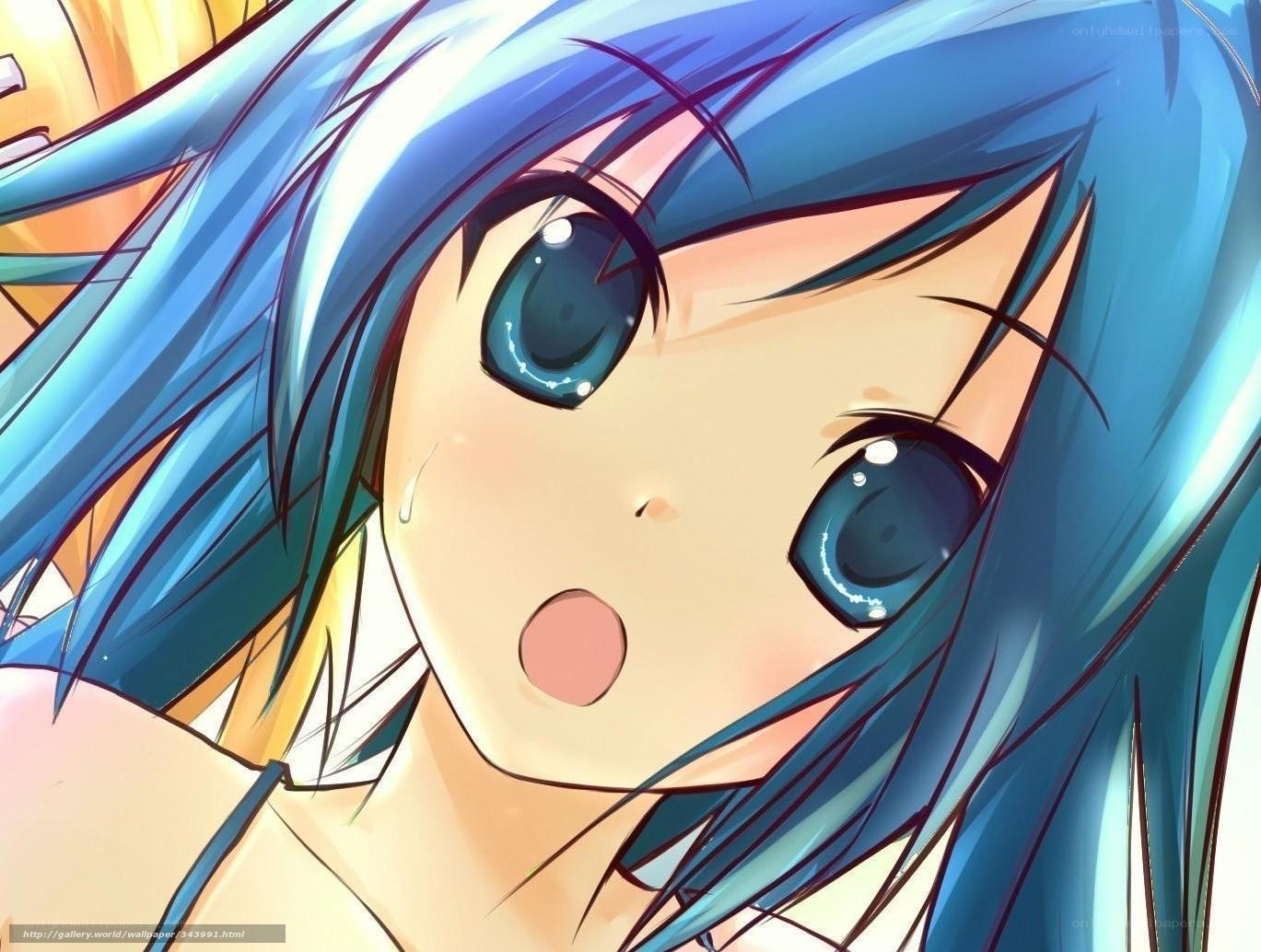 blue-haired anime girl close-up