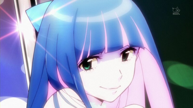 blue-haired anime girl close-up
