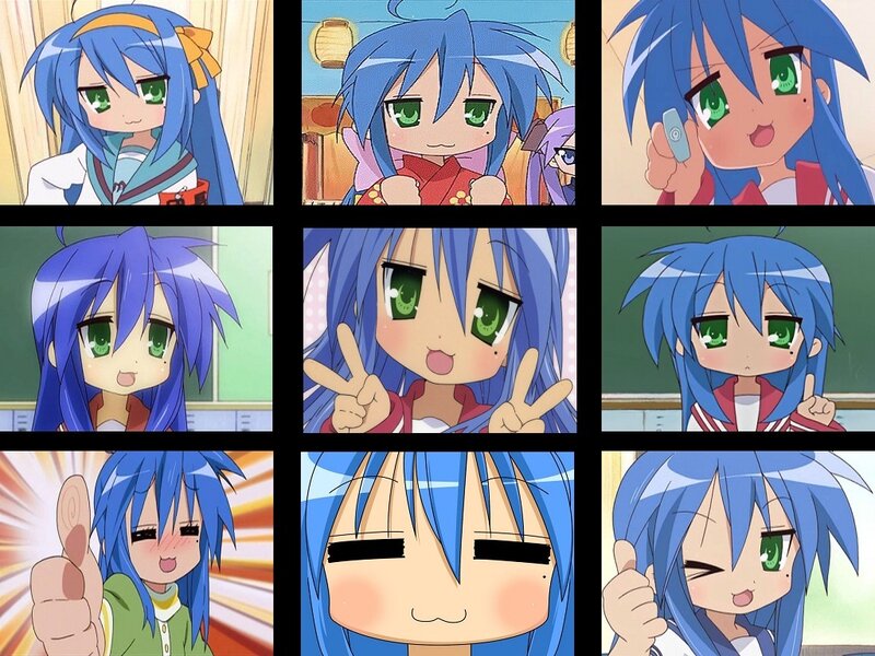 Blue-haired anime girl collage