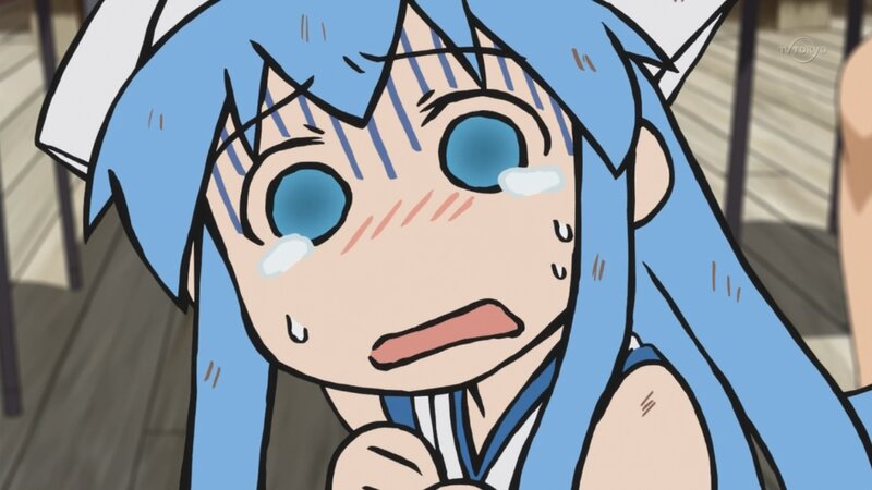 blue-haired anime girl crying