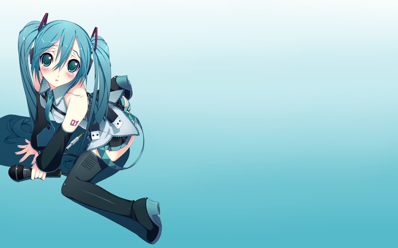 Blue-haired Anime Girl — Cyan, Calm, Microphone