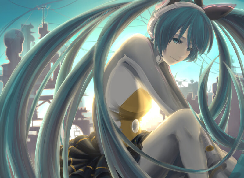 Blue-haired Anime Girl — Cyan, Calm, Sunset