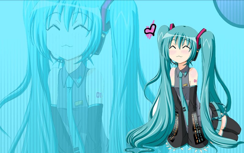 Blue-haired Anime Girl — Cyan, Cheerful, Headphones