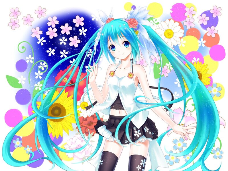 Blue-haired Anime Girl — Cyan, Cheerful, Spring