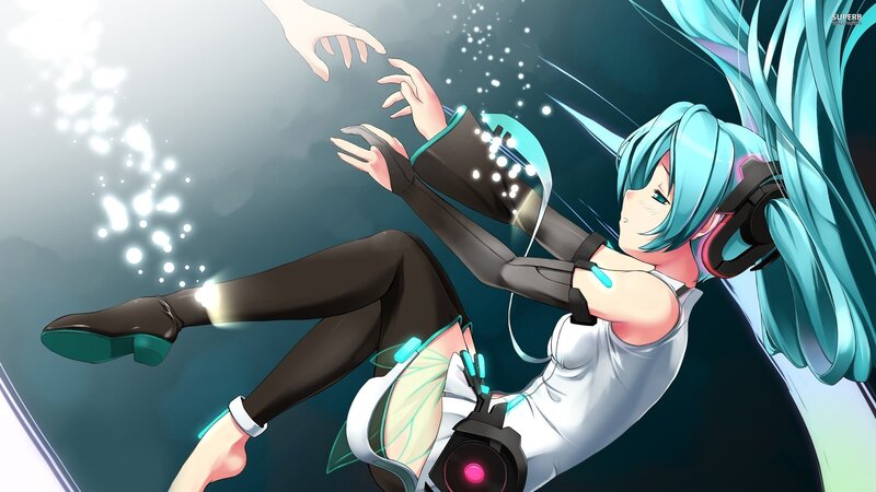 Blue-haired Anime Girl — Cyan, Dramatic, Hand