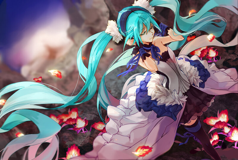 Blue-haired Anime Girl — Cyan, Dramatic, Night, Digital Art