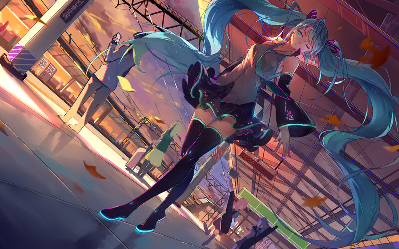 Blue-haired Anime Girl — Cyan, Dramatic, Sunset