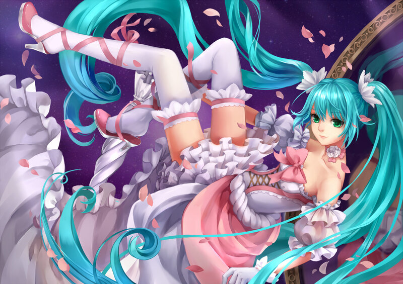 Blue-haired Anime Girl — Cyan, Dreamy, Night, Digital Art