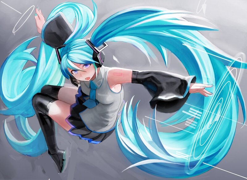 Blue-haired Anime Girl — Cyan, Dynamic, Digital Art, Headset