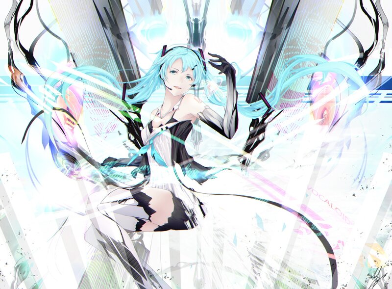 Blue-haired Anime Girl — Cyan, Dynamic, Digital Art, Microphone