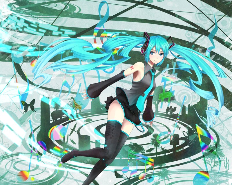 Blue-haired Anime Girl — Cyan, Dynamic, Digital Art, Music Notes