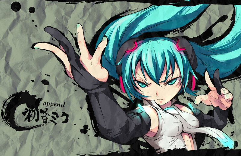 Blue-haired Anime Girl — Cyan, Dynamic, Long Hair, Headphones, Hand Gesture