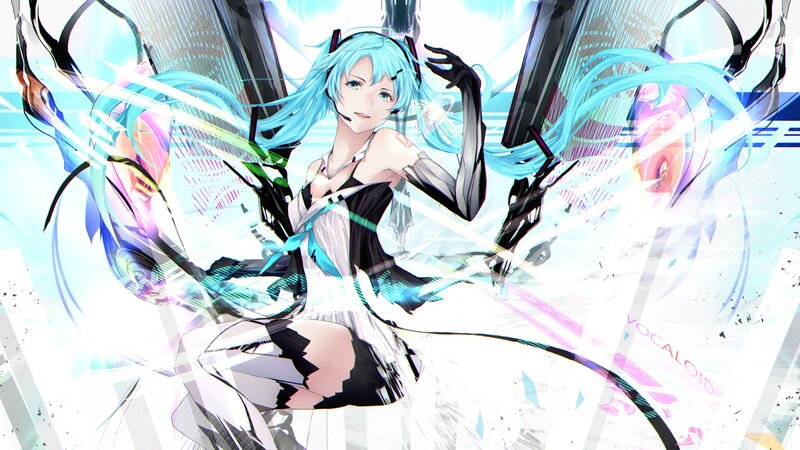 Blue-haired Anime Girl — Cyan, Dynamic, Microphone