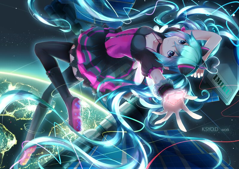 Blue-haired Anime Girl — Cyan, Dynamic, Night, Digital Art