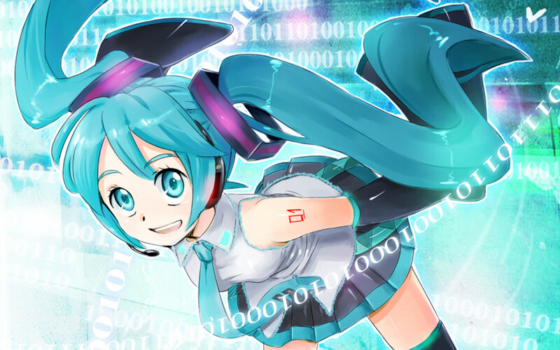 Blue-haired Anime Girl — Cyan, Energetic, Digital Art, Binary Code
