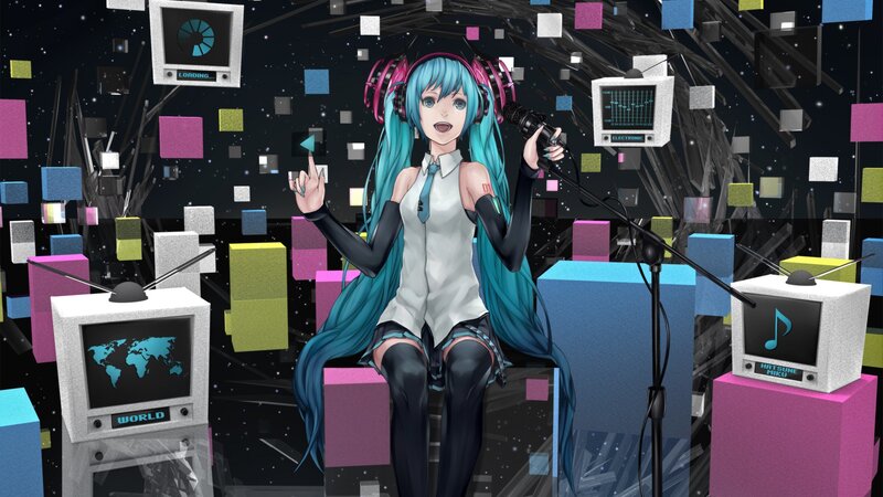 Blue-haired Anime Girl — Cyan, Futuristic, Night