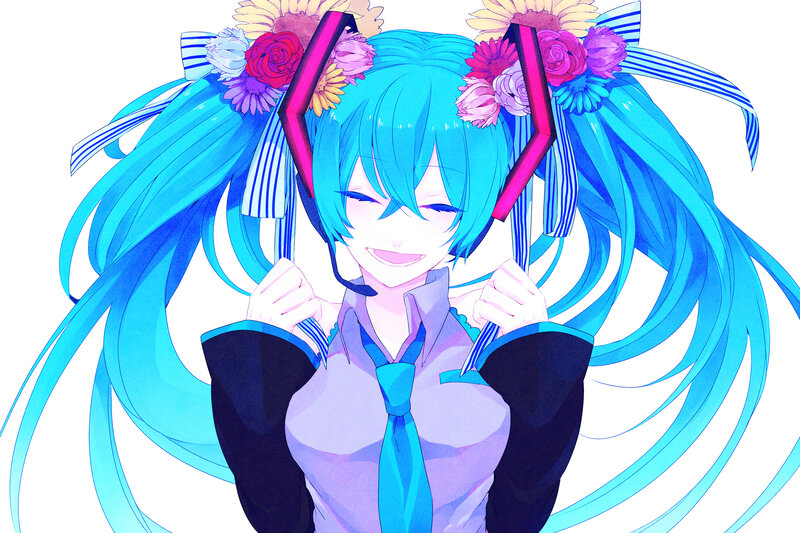 Blue-haired Anime Girl — Cyan, Happy