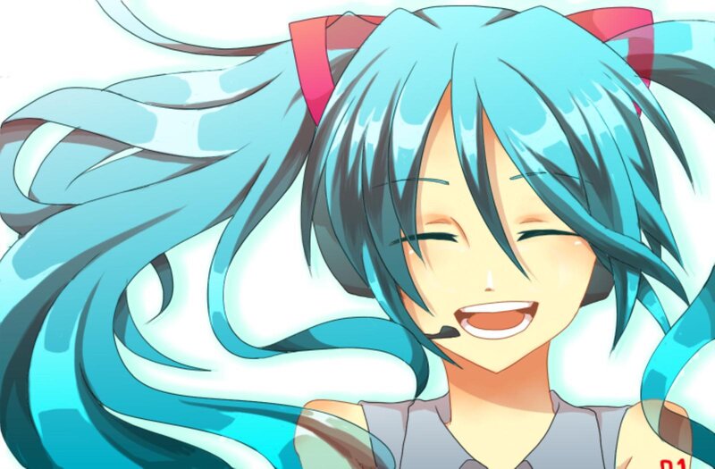 Blue-haired Anime Girl — Cyan, Joyful