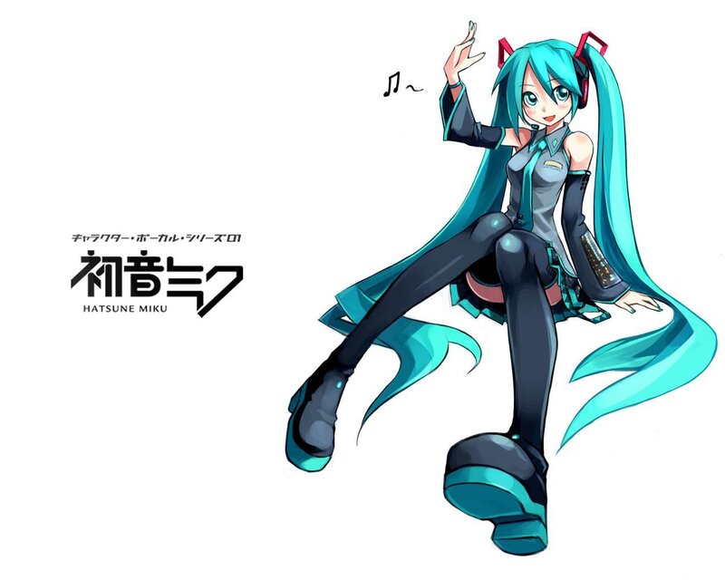 Blue-haired Anime Girl — Cyan, Playful, Digital Art, Music Note